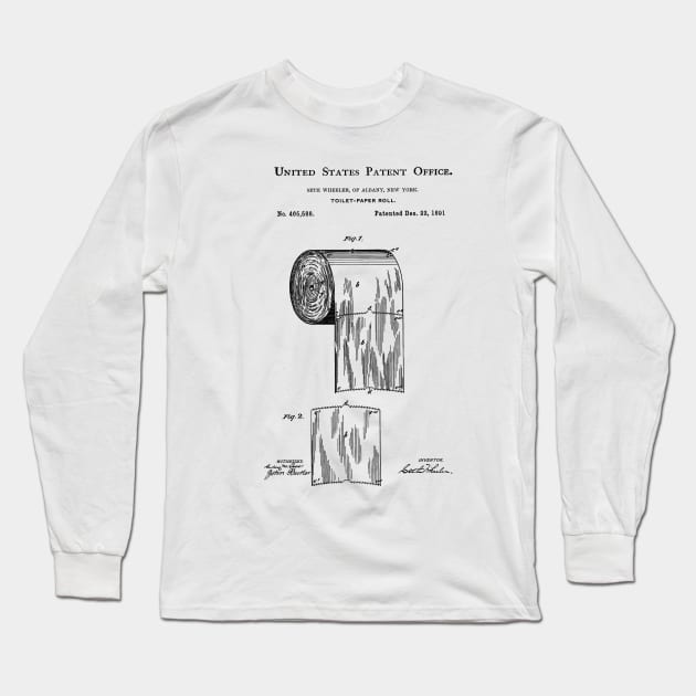 Toilet Paper Patent Black Long Sleeve T-Shirt by Luve